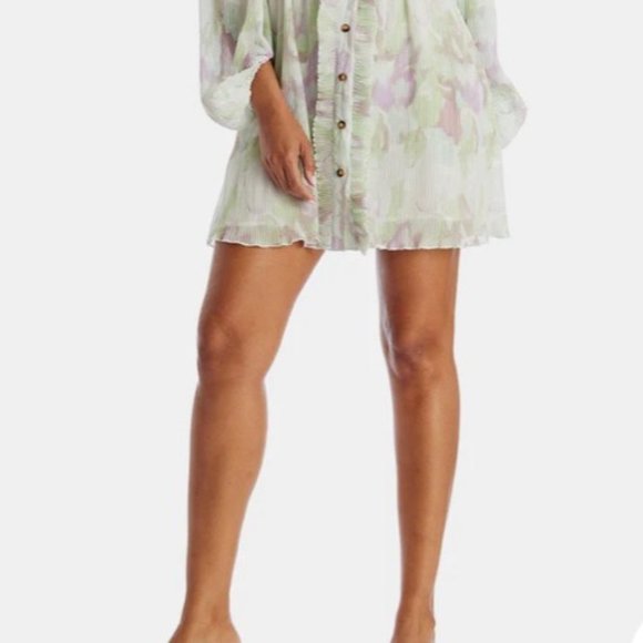 Lord & Taylor Button-Up Pastel Printed Lantern Sleeve Dress - Picture 11 of 11